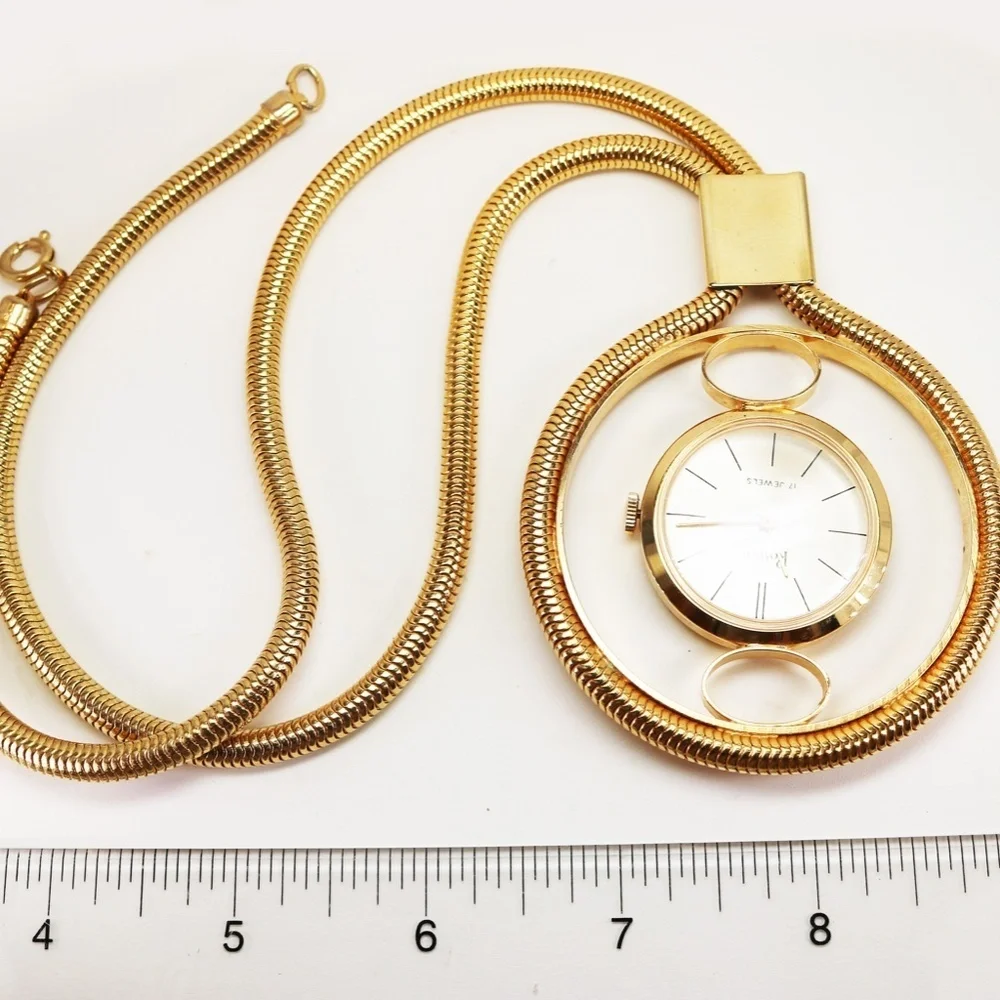Vintage 1970s Rossini 17 Jewels Timepiece Necklace